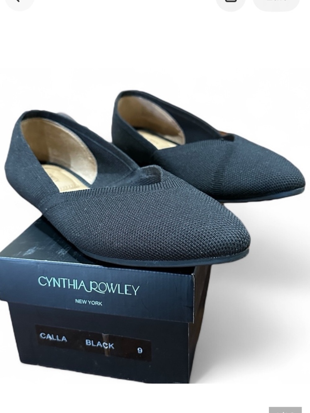 NEW IN BOX Cynthia Rowley Calla Black Pointed Toe Ballet Flats Womens Sz 9